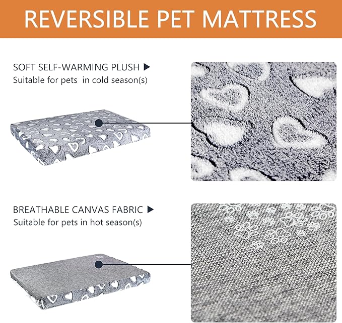 VANKEAN Reversible Cool/Warm Crate Mat Waterproof Washable Firm S-XXL Grey