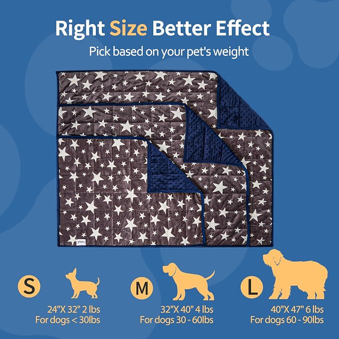 LaSyL Weighted Blanket for Pets | Thunder Blanket for Dogs Anxiety | Premium Soft Minky | Relaxation & Calming & Anti Anxiety | Used in Car, Bed, Couch | Blue Grey Star, Washable Small (24"x32")