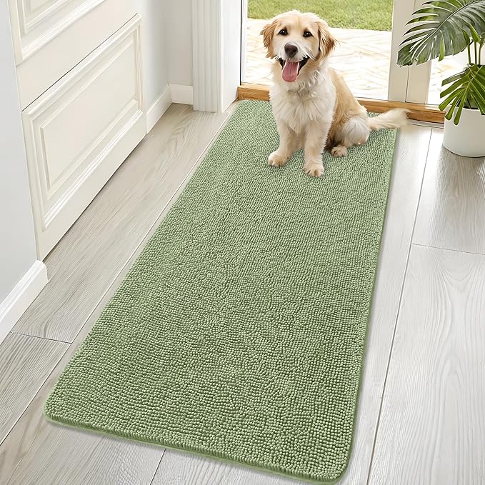 OLANLY Dog Door Mat for Muddy Paws 70x32, Super Absorbent Chenille Mud Mat | Sage Green, Absorbs Moisture and Dirt, Non-Slip Machine Washable Doormat, Quick-Drying Indoor Entryway Floor Carpet for Dogs