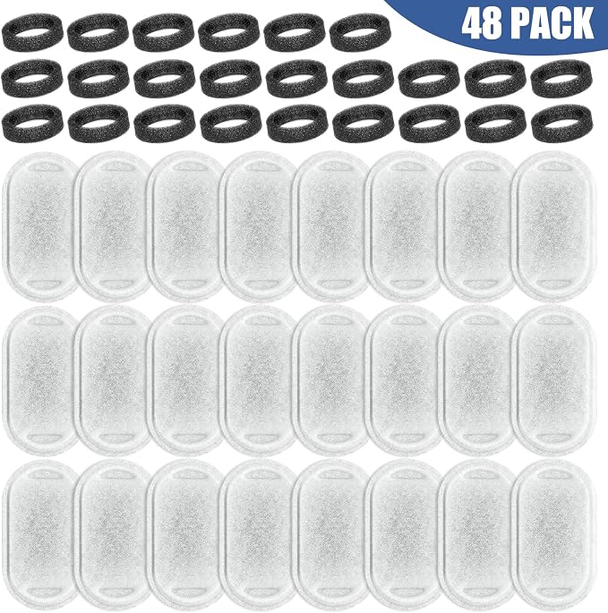 Cat Water Fountain Filters Replacement, 24 Pcs Pet Water Fountain Filter with 24 Pcs Foam Sponges for 67oz/2L & 108oz/3.2L Stainless Steel Pet Cat Water Fountain Dispenser Filters