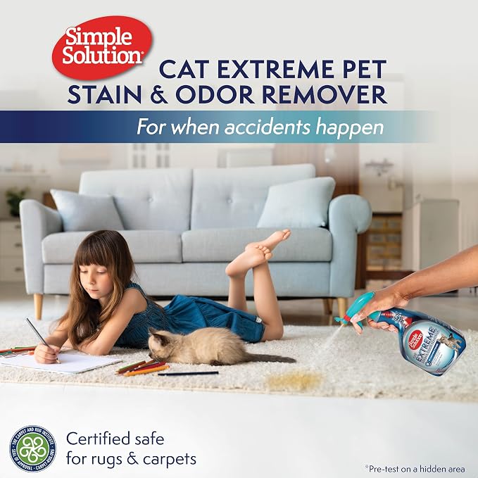 Simple Solution Extreme Stain & Odor Remover, Stain Cleaner, 32oz (2 Pack) | Dog Stain & Odor Remover, Pet Urine Enzyme Cleaner, Dog Urine Carpet Cleaner, Carpet Spray Cleaner, Pet Odor Eliminator