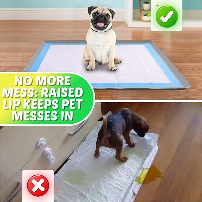 TidyFriend Dog Pee Pad Holder Tray Fits for 28” x 30” Wee Wee Pee Pads - Stable Grip, Raised Edges, Quick-Wipe Silicone Surface Dog Potty Tray Holder for Indoor Flooring Protection (Light Grey)