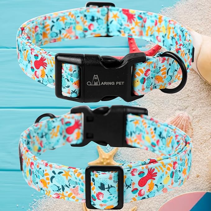 ARING PET Summer Dog Collar, Cute Blue Submarine World Doggy Collars for Puppy Small Medium Large Boy Girl Dogs Pet, for Daily Photos Outdoor Beach Walking Picnic, L