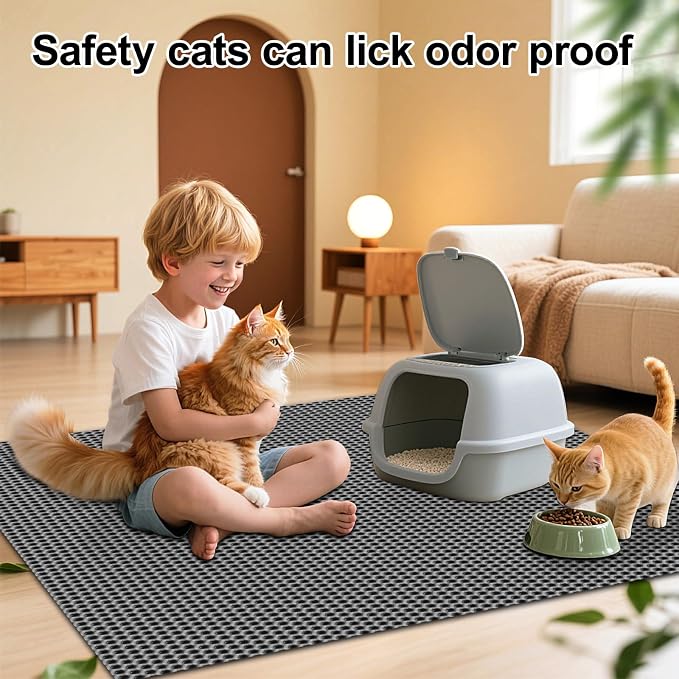 XL Extra Large Cat Litter Box Trapping Mat with Honeycomb Catcher for Indoor Kitty 36x30 Inch, Waterproof and Washable Easy Clean, Anti Tracking from Paws Mess Free, Heavy-duty Non slip