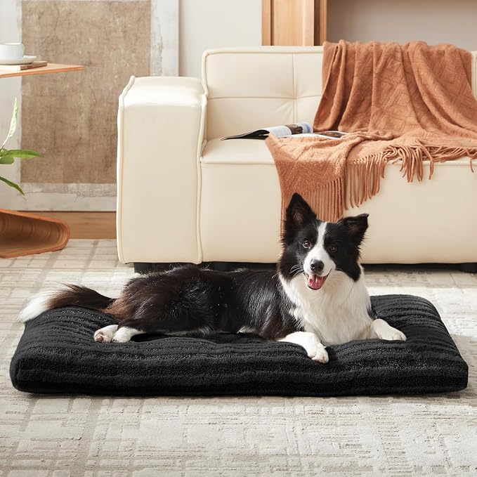 FURTIME Washable XXL Dog Bed for Extra Large Dogs, Giant Dog Crate Beds | Comfy Fluffy Kennel Pad Anti-Slip Pet Sleeping Mat, Machine Washable Dogs Pillow, 47"x29"x4", Black