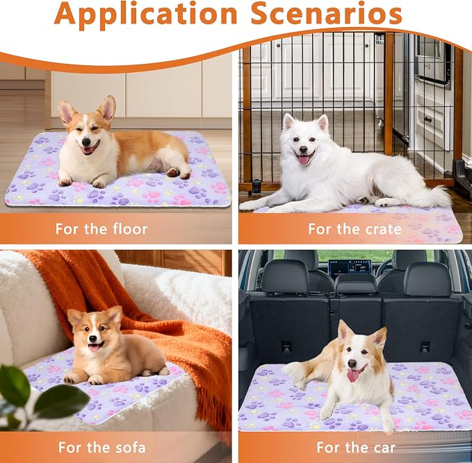Small Pet Bed Mat, Soft Pad for Rabbits, Guinea Pigs & Hamsters, Cute Pattern, Durable & Machine Washable, Pet Pad for Tiny Animals (Purple Paw, Small)