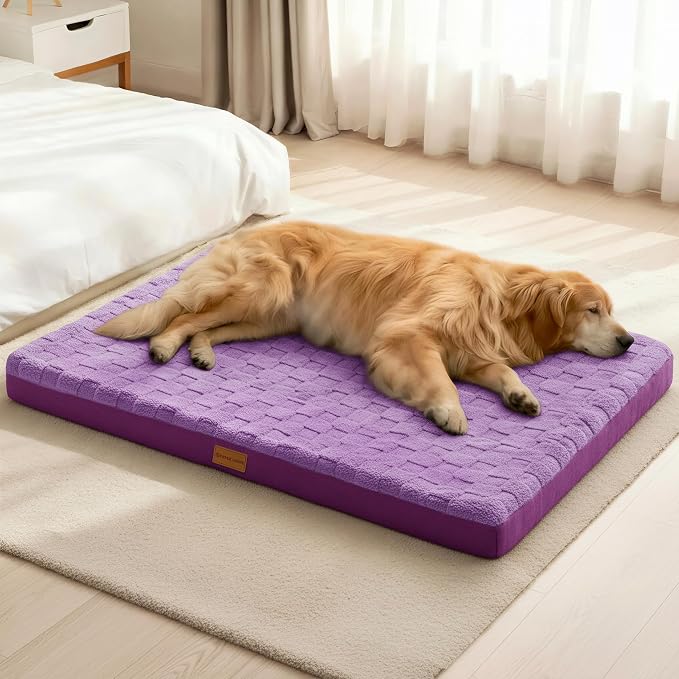 Patas Lague Orthopedic Large Dog Bed Washable Pet Crate Mat 36''X24'' Purple