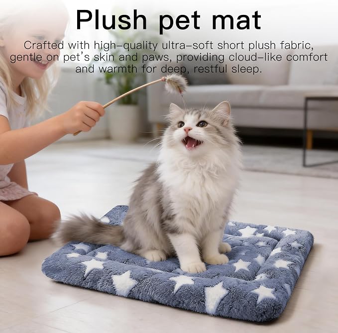 Dog Bed Mat for Crate, Soft Kennel Pad, Durable Comfort Mat for Dogs and Cats, Home and Crate Use (NavyBlue&Star, 18"*14"*1.5")