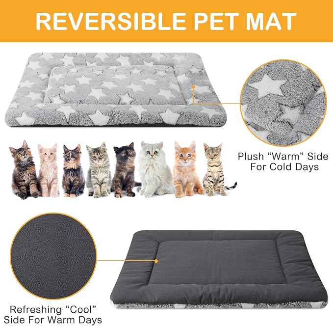 4 Pcs Dog Crate Pads Soft Warm,18 x 14 x 1.6 Inch,Star,Gray | Ultra Soft Warm Washable Anti-slip Kennel Bed Mat for Pets,Reversible Replaceable,for Small Medium Large Dogs and Cats