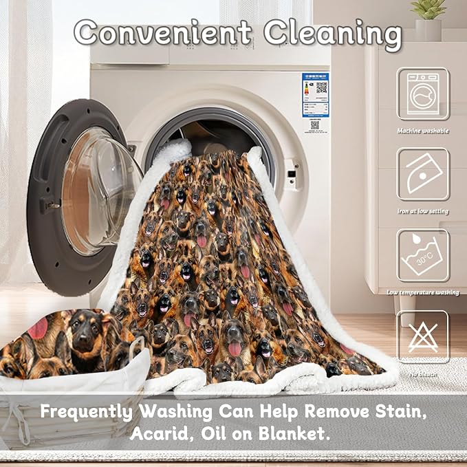 BlessLiving Fuzzy Dogs Blanket for Kids Adults Cute Puppy Fleece Blanket Reversible Animal Pattern Sherpa Throw (German Shepherd Dog,Twin, 60 x 80 Inches)