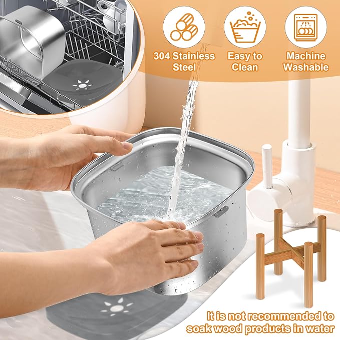Decflow 3L Elevated Dog Water Bowl, Stainless Steel Raised Food Dispenser with Stand, Large Capacity No Spill Dog Water Bowl for Small, Medium and Large Dogs | Raised Feeder with Wood Stand, spill proof Design, Large Capacity, for Small Medium Large Do...