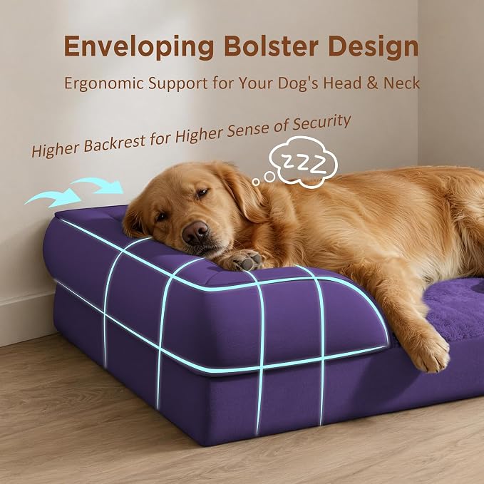 Comfort Expression Orthopedic Dog Beds for Large Sized Dog with Bolster | Waterproof Dog Couch Bed with Washable Cover & Non-Slip Bottom, Supportive Egg Crate Foam Large Pet Bed, 36x27 Inch