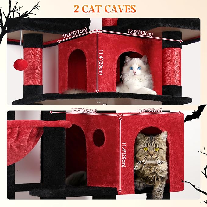 Globlazer Gothic Cat Tree Tower for Multiple Adult Cats, 82in, F82, Goth | XXL Tall Cat Tree Tower for Indoor Cats with Scratching Post, 3 Perches, 2 Condos, 2 Hanging Baskets