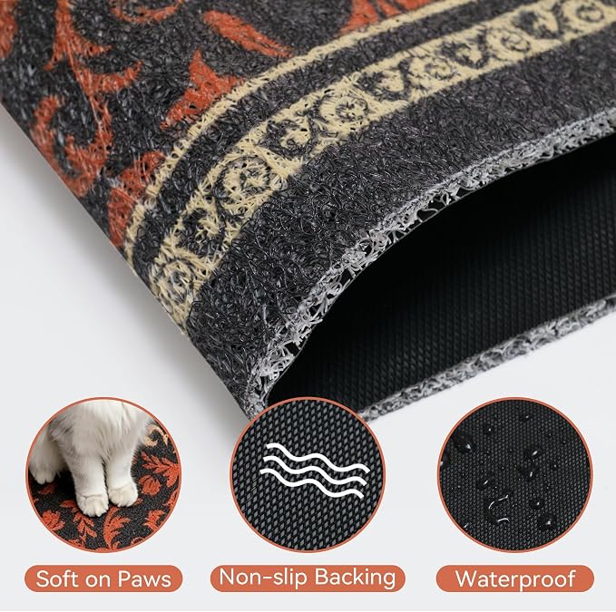 Cat Litter Mat, 24"x15" High-Density PVC Cat Litters Trapping Mat, Waterproof & Non-Slip Backing, Litter Box Catcher, Soft on Kitty Paws, Easy Washable Pet Supplies Brown-Green