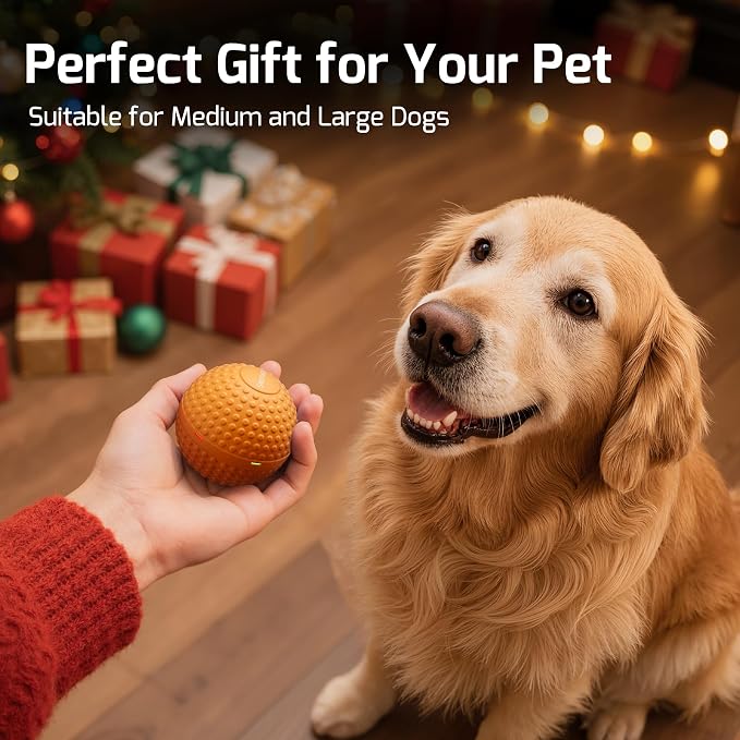 SNOYWEN Smart Interactive Dog Toy, Automatic Moving Bouncing Rolling Ball, Food-Grade Rubber Material IPX7 Waterproof Active Ball for Medium and Large Dogs (Orange)