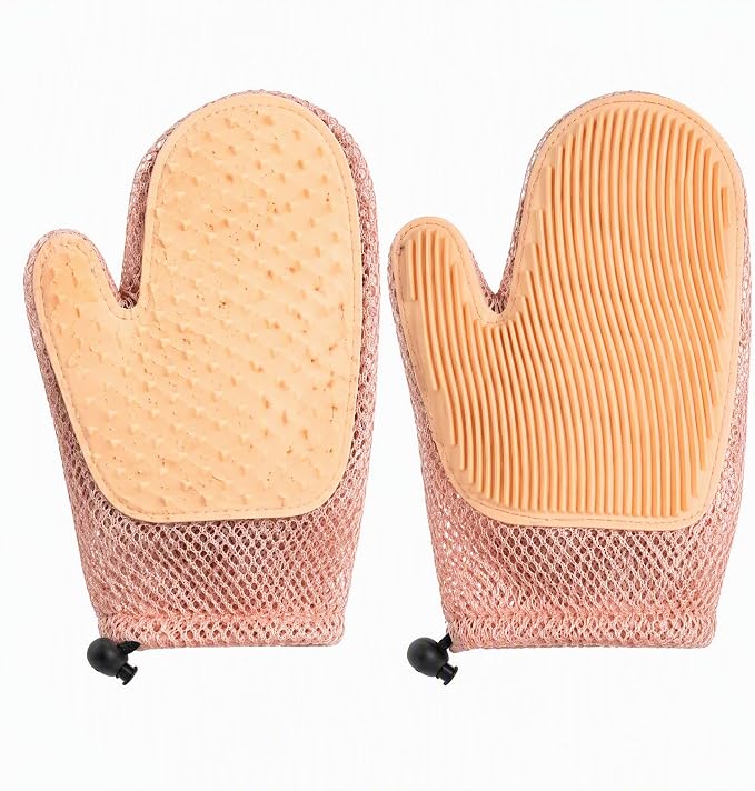 Pet Hair Remover Glove for Dogs & Cats, 2-in-1 Pet Glove Brush Pink | Anti-Bite Mesh Design, Adjustable Wrist Strap, for Bathing & Grooming, Reusable Washable for Long/Short/Curly Hair Pets