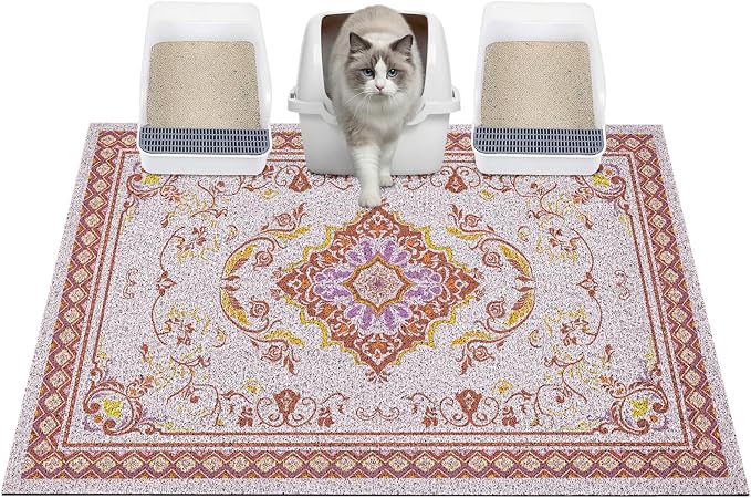 Glittme Cat Litter Mat with Non-Slip Bottom Litter Box Mat 40"X30" Litter Trapping Mat Easy to Clean Washable Cat Food Mat for Kitty,XL