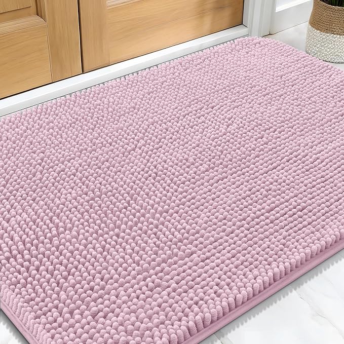 OLANLY Dog Door Mat for Muddy Paws 32x20, Super Absorbent Chenille Mud Mat | Dusty Rose, Absorbs Moisture and Dirt, Non-Slip Machine Washable Doormat, Quick-Drying Indoor Entryway Floor Carpet for Dogs
