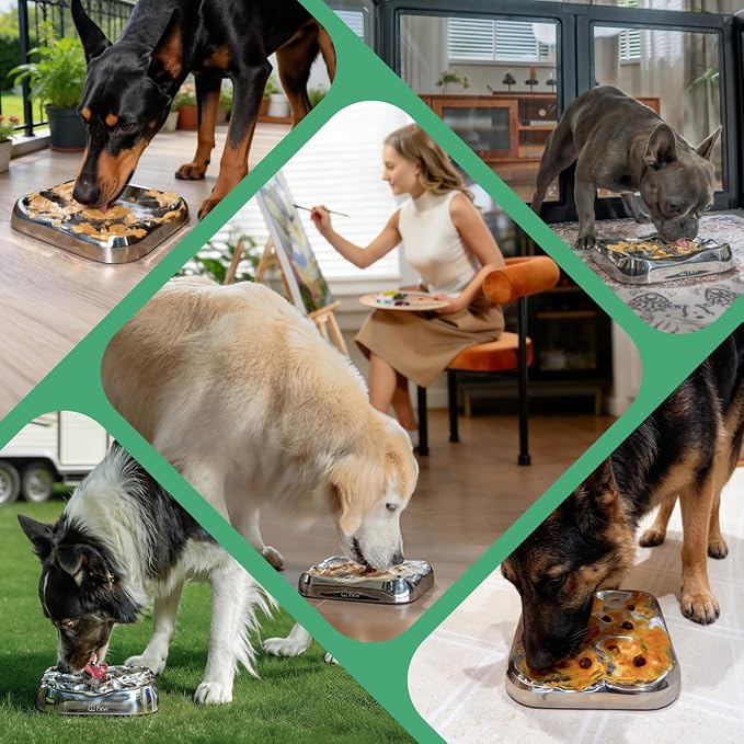FXW IntoFlow Lick Mat, Premium Stainless Steel Dog Lick Pad, Durable Easy-Clean Textured Dog Enrichment Mat for Peanut Butter & Frozen Yogurt Treats | Patent Pending