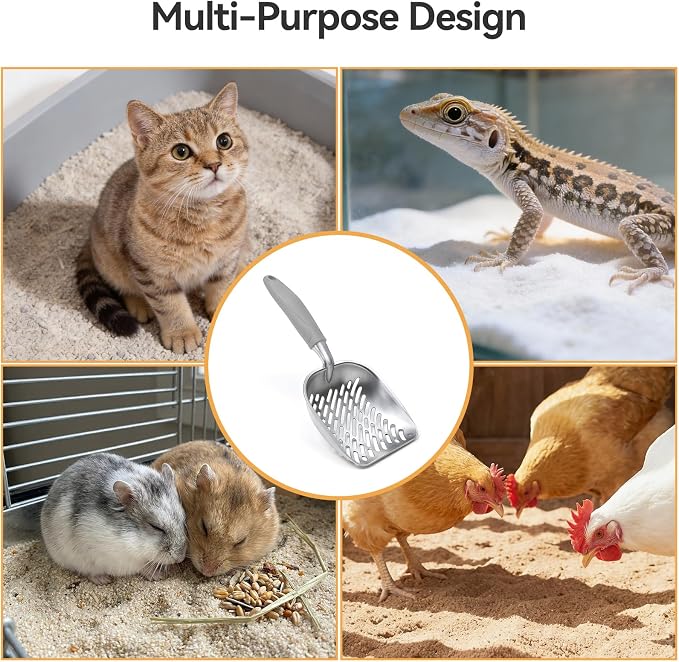 Cat Litter Scoop, Large Long Handle Kitty Metal Scooper, Heavy Duty Aluminum Deep Sifter, Ergonomic Non-Slip Grip, Rustproof Durable Poop Cleaner for Cat Litter Box