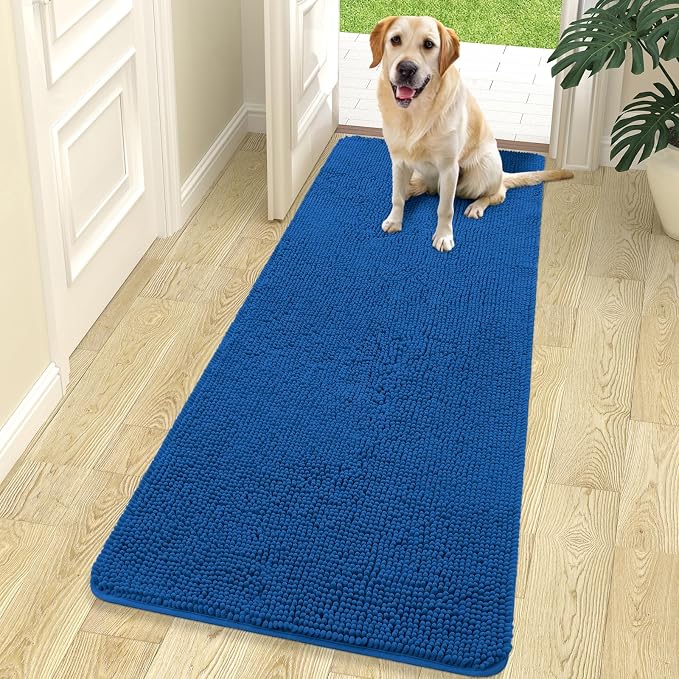 OLANLY Dog Door Mat for Muddy Paws 70x24, Super Absorbent Chenille Mud Mat | Deep Navy Blue, Absorbs Moisture and Dirt, Non-Slip Machine Washable Doormat, Quick-Dry Indoor Entryway Floor Carpet for Dogs