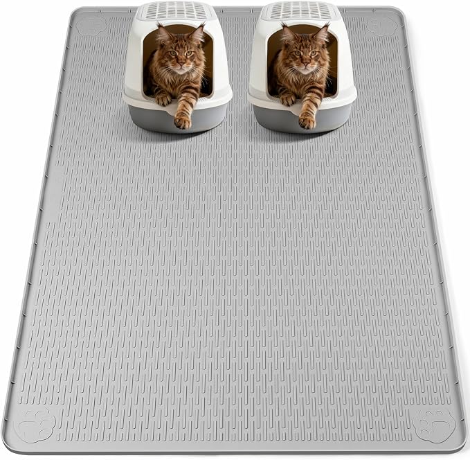 Silicone Cat Litter Mat for Litter Box 57”x40” Large Cat Mat, Light Grey | Waterproof, Non-Slip, Leak-Proof Rug Mat with Lip, Easy to Clean, Extra Large Litter Catcher Mat for Floor