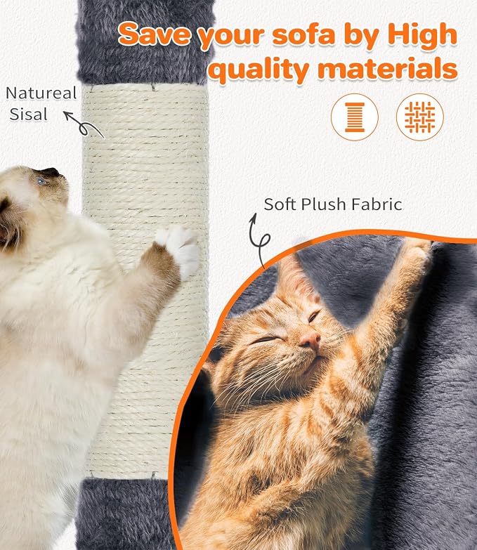 Made4Pets Cat Tree Tower 56in Cat Tower for Indoor Cats Kitten Tree Multi-Level Cat Tree with 2 Condo Furniture Activity Center with Scratching Posts Funny Toys Kittens Pet Play House, Grey