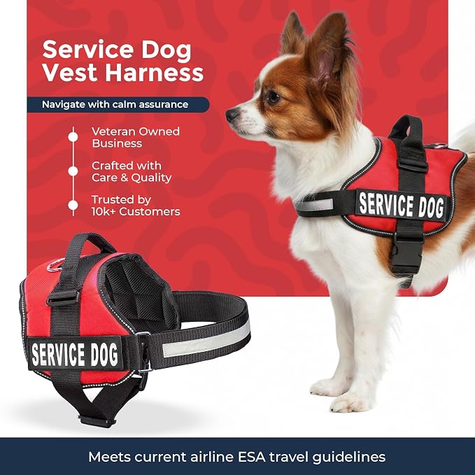 Industrial Puppy Service Dog Vest Harness - Durable & Adjustable Vest for Dog with Reflective Straps, Removable Patches, 50 ADA Cards, Handle & D-Ring, Travel and Daily Use,Bright Red, XXS 13.5"-17"