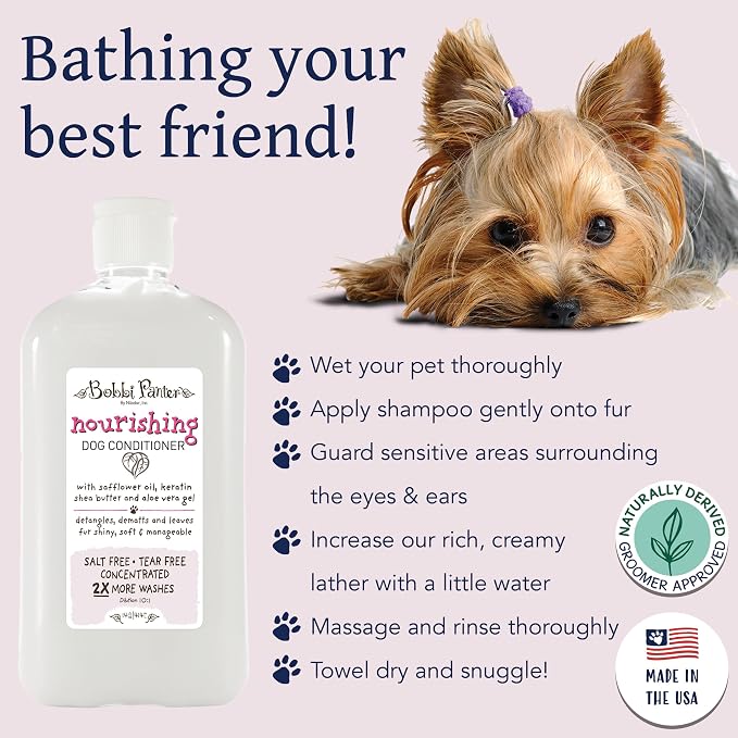 Bobbi Panter Nourishing Dog Conditioner Safflower Oil, Keratin, Shea Butter & Aloe Vera – Detangling Natural Formula for Soft, Smooth & Manageable Coat, 10:1 Concentrate, 14 oz (Case of 12)