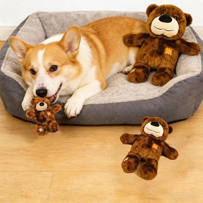 3 Packs Squeaky Dog Toys, Cute Teddy Bear Plush Puppy Compan Toys with Squeakers, Durable Stuffed Animal Chew Toys for Small Medium Large Dogs, Perfect Pet Teething & Interactive Play Gifts