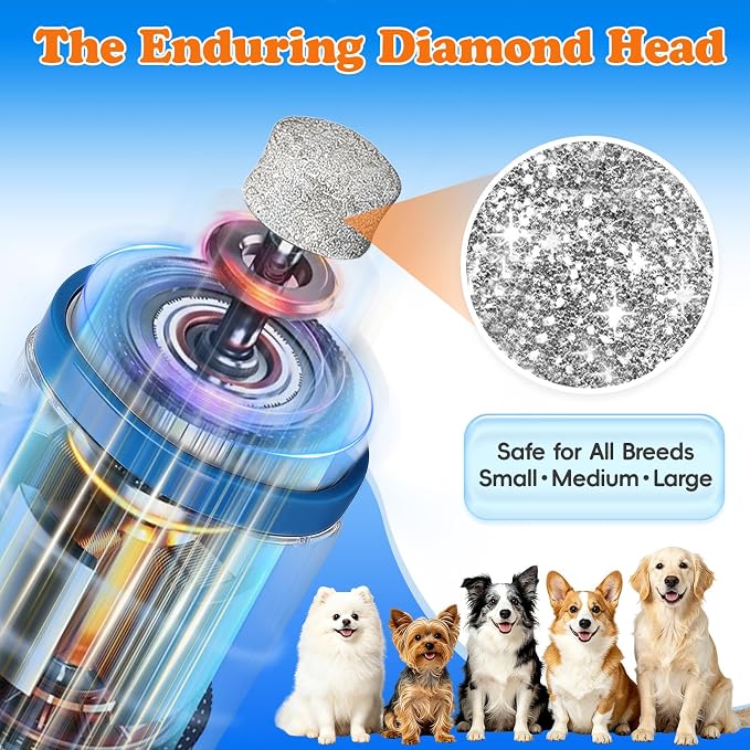 Dog Nail Grinder for Small Medium Large Dogs & Cats, Cordless & Rechargeable, Low Noise Dog Nail Care for Beginners