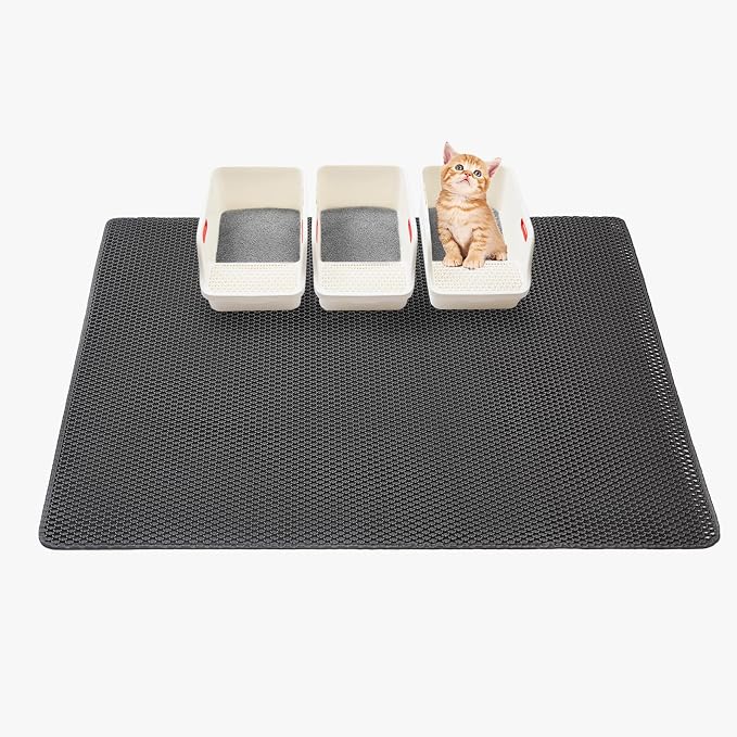 Extra large Cat Litter Mat, XXL 47x36in, Cat Litter Box Mats Extra Large | Double-Layer Honeycomb Litter Trapping Mat, Less Mess, BPA-Free, Waterproof Anti-Slip, Easy clean, Ideal for Multi-Cat(Grey)