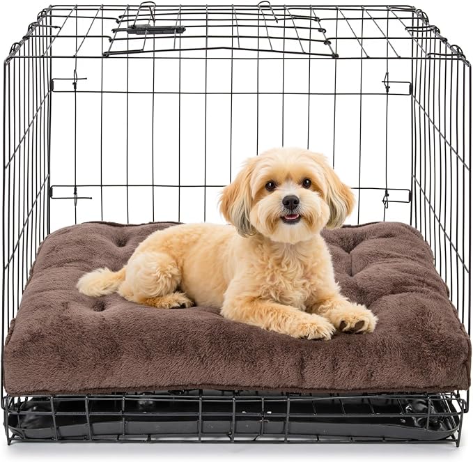 POMIU 2-Pack Dog Bed, Washable Deluxe Plush Crate Beds with Anti-Slip | Machine Washable Kennel Pad Sleeping Mat for Large, Medium and Small Dogs