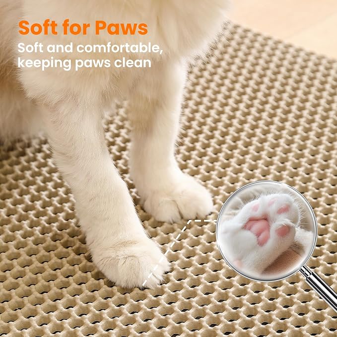 Extra Large Cat Litter Mat, Double Layer Honeycomb, Beige | 30x22”, Reduces Litter Tracking, Easy to Clean, Waterproof, Non-Slip, Soft on Paws, Scratch Resistant, Beige, XL