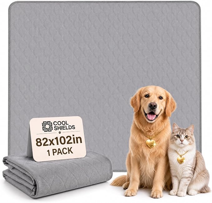 CoolShields Washable Pee Pads for Dogs, 82'' x 102'', Grey, 1 Pack | Ultra-Absorbent Reusable Waterproof Puppy Pad for Crates, Playpens, Carpets, and Floors—Ideal for Dogs, Cats, and Small Pets