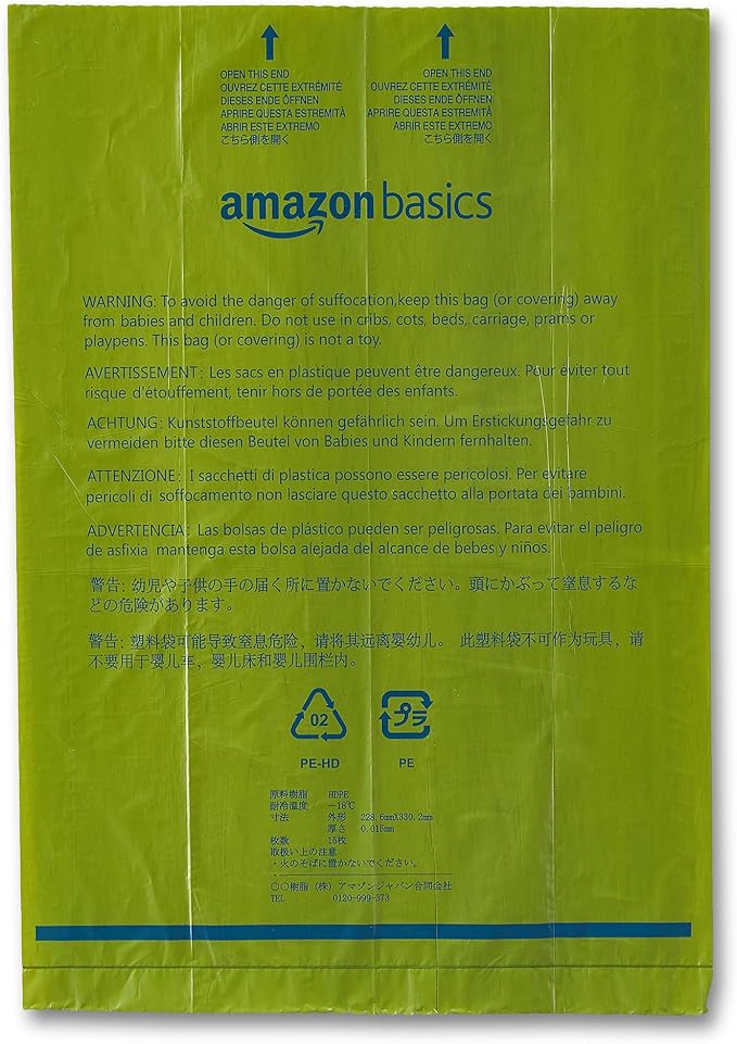 Amazon Basics Premium Leak Proof Dog Poop Bags with Dispenser and Leash Clip, Talcum Powder Scented, 13" x 9", 270 Count (18 Rolls of 15)