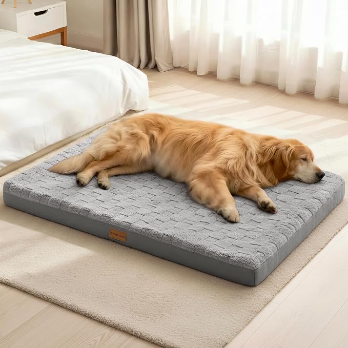 Patas Lague Orthopedic Large Dog Bed Washable Pet Crate Mat 42''X28'' Grey | Egg-Crate Foam Dog Couch For Large Sized Dogs, Waterproof Removable Cover, Soft Pet Bed With Nonskid Bottom