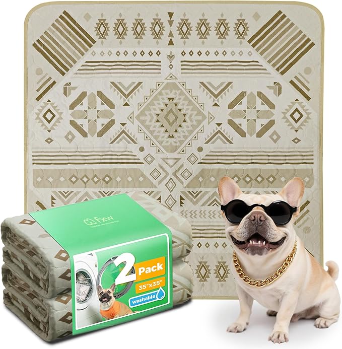 FXW Washable Pee Pads for Dogs, Super Absorbent, 35" Square, 2 Packs | Machine washable, Non-slip backing