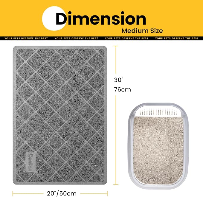 Conlun Cat Litter Mat Litter Trapping Mat, 30" x 20" Premium Durable PVC Grid Mesh with Scatter Control, Non-slip, Less Waste Cat Litter Box Mat, Soft on Kitty’s Paws, Urine Waterproof