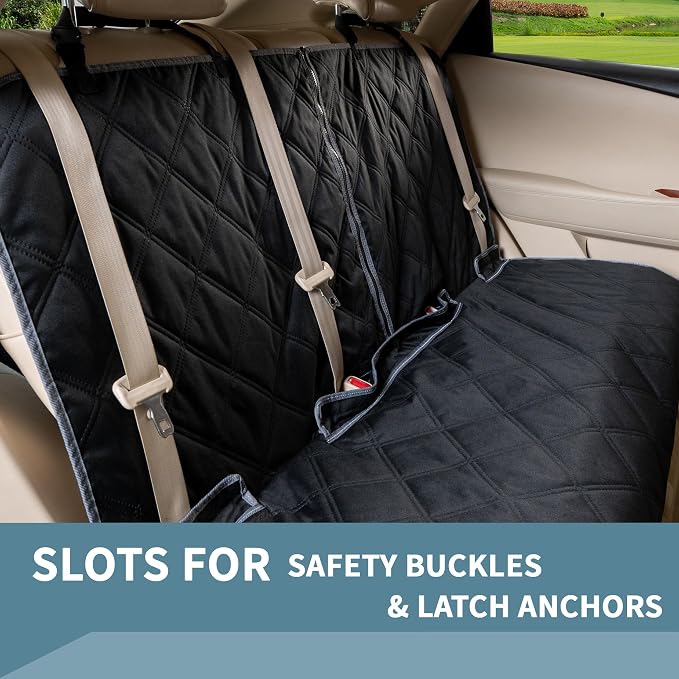 ZQ Bench Car Seat Cover for Dogs, Waterproof Rear Seat Protector Stays Securely in Place for Pets, Dog Backseat Cover Fit for Standard Cars & SUVs (Black)