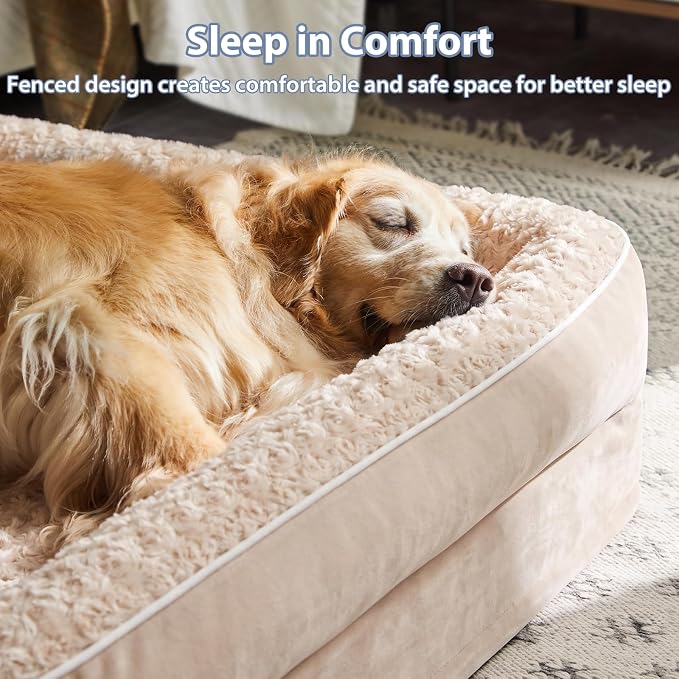 BFPETHOME Orthopedic Washable Dog Bed, Sleeping Couch for Large Senior Dogs | Deluxe Plush Rose Velvet Washable Cover, Egg Crate Foam Support, Waterproof Lining, Non-Slip Bottom, Senior Dogs