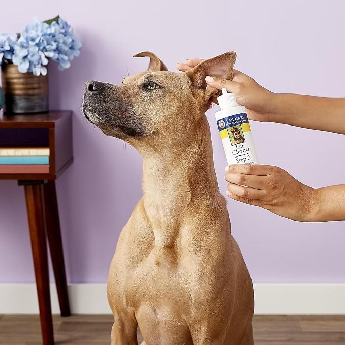 Miracle Care Ear Cleaner for Dogs and Cats, 8 Ounce | Remove Debris and Dirt, Reduce Ear Odor, Waxy Build Up, and Itching, Protect Against Ear Mites, Gentle and Non-Staining