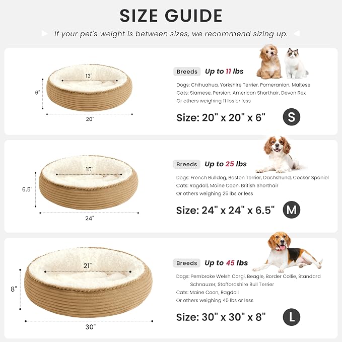 Love's cabin Round Donut Cat and Dog Cushion Bed, 24in Pet Bed for Small or Medium Dogs, Anti-Slip & Water-Resistant Bottom, Soft Durable Fabric Pet Beds, Washable Calming Cat Bed Beige