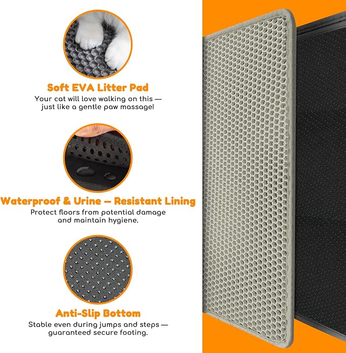 Cat Litter Mat 31"x24",Double Layer EVA litterbox Mat Beige | Extra Large Honeycomb, Waterproof & non-slip, Odor-free, easy clean, washable durable floor protector,scatter control