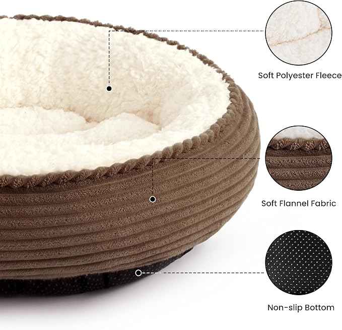 Love's cabin Round Donut Cat and Dog Cushion Bed, 24in Pet Bed for Small or Medium Dogs, Anti-Slip & Water-Resistant Bottom, Soft Durable Fabric Pet Beds, Washable Calming Cat Bed Dark Brown