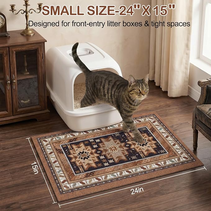Glittme Cat Litter Mat, 24"x15" Non-Slip Washable Trapping Mat for Cats | Litter Trapping Mat With Thick PVC Coil To Catch Scatter, Soft On Paws And Waterproof Bottom To Protect Floors