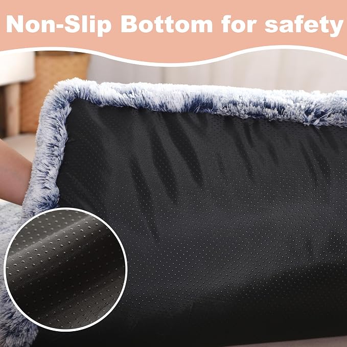 Bedfolks Waterproof Crate Bed, Plush Dog & Cat Bed with Removable Washable Cover, Faux Fur Kennel Pad, 23"x18", Dark Blue