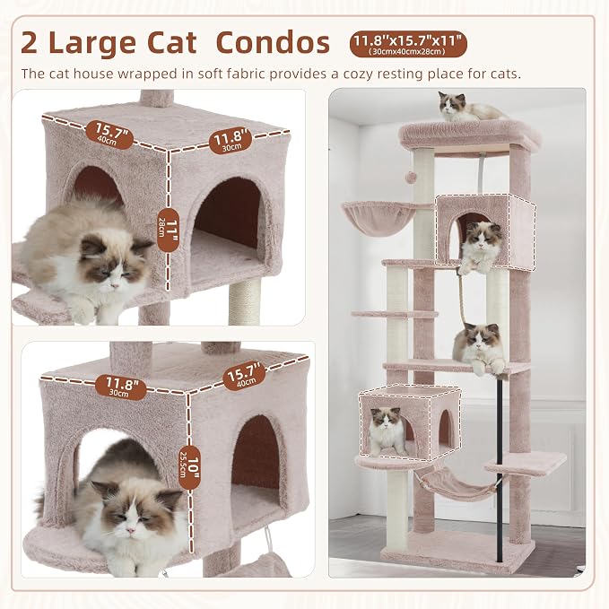 Cat Tree, Cat Tower with Sturdy Steel Tube, Large Perch GCT024MU | 70.5'' Cat Furniture with Scratching Post, Hammock, Basket and Big Platform for Indoor Cats Large Adult, Mushroom