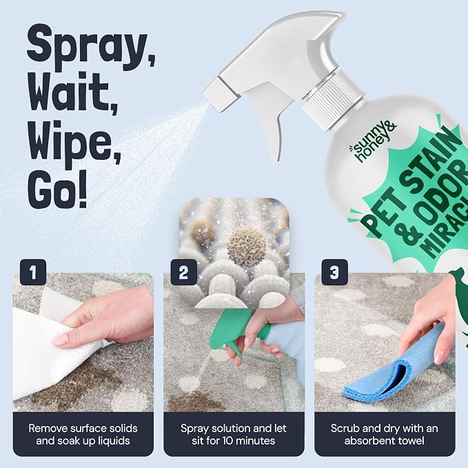 Sunny & Honey Pet Stain and Odor Remover for Carpets. 1 Gallon Mint | USA Made - Enzyme Cleaner for Dog Urine & Poop - Eliminates Set In Stains - Color Safe - For Rugs, Furniture & Car Seats