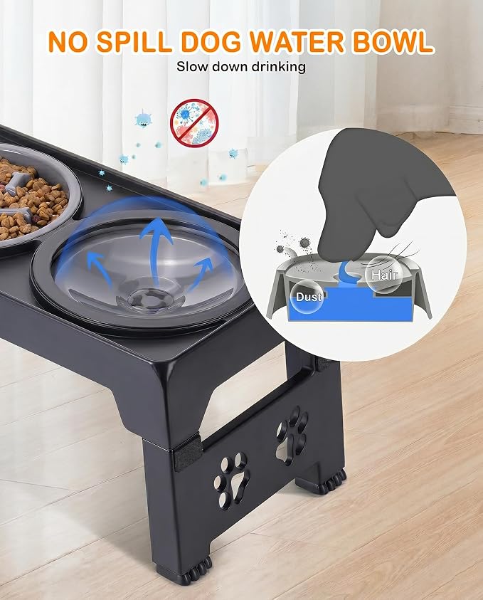 LALOBLUE Collapsible Dog Bowls Raised Elevated Adjust Stand | Elevated Dog Bowls, Dog Bowls Raised, Dog Bowls Elevated,5 Heights Adjustable Elevated Raised Dog Bowls Stand